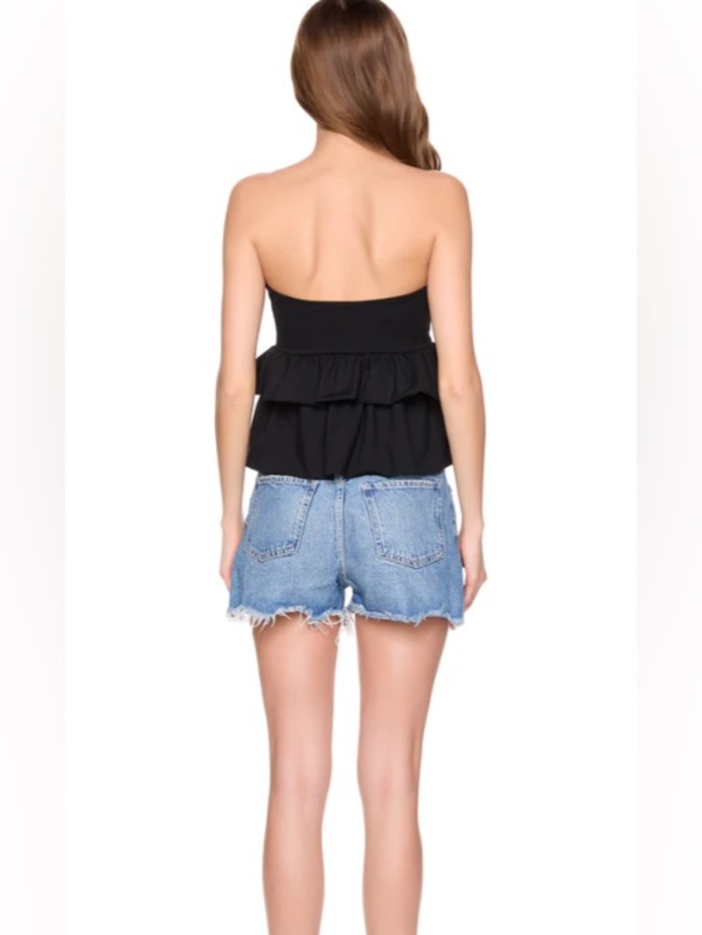 Black Ruffle Strapless Top - Picture 2 of 4